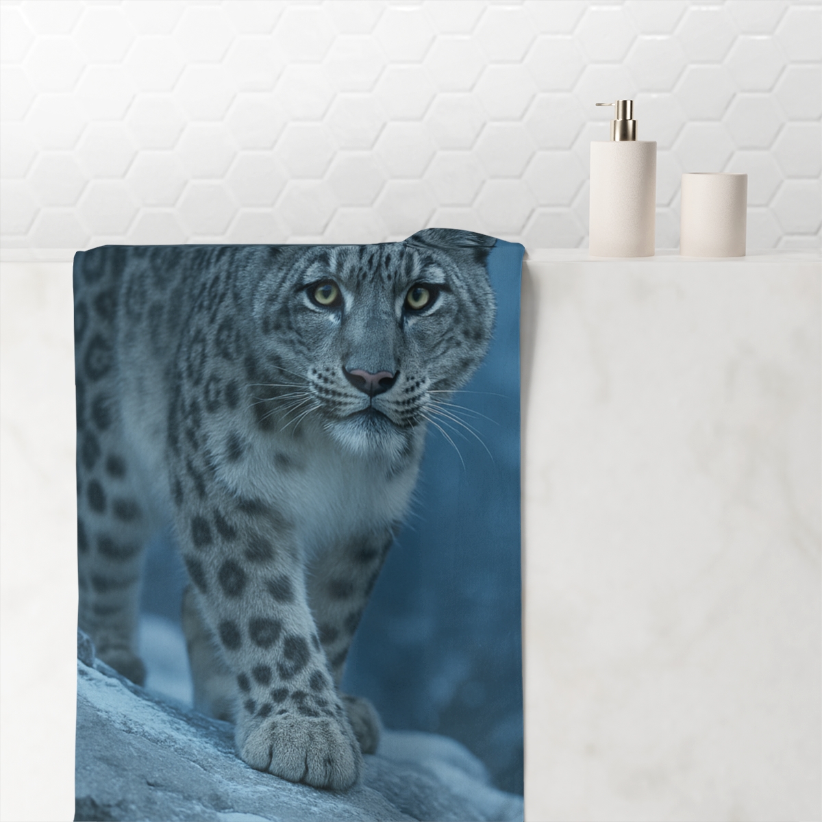 Moonlit Mirage Snow Leopard comfortable face towels