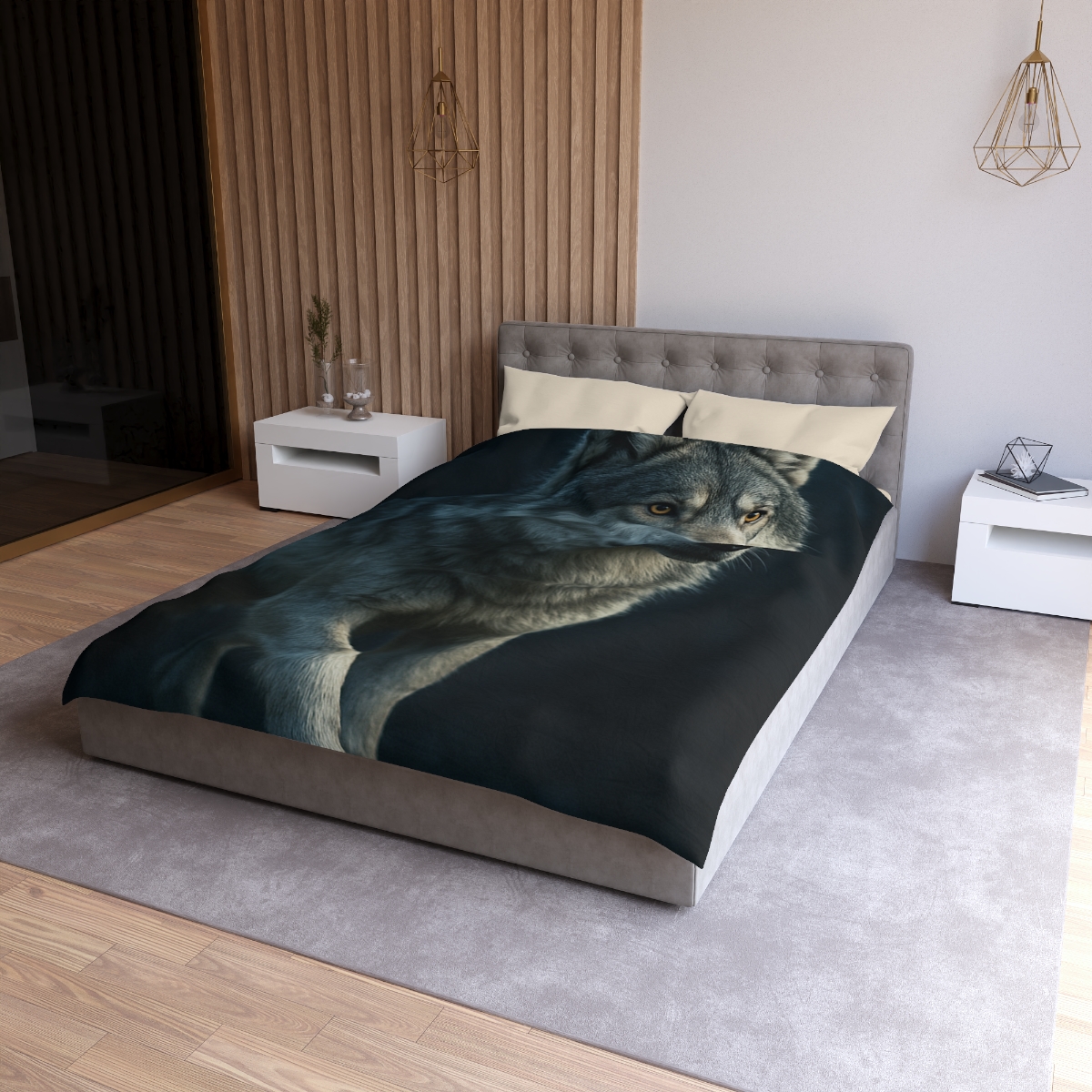 Moonlit Pause Gray Wolf trendy bedroom duvets