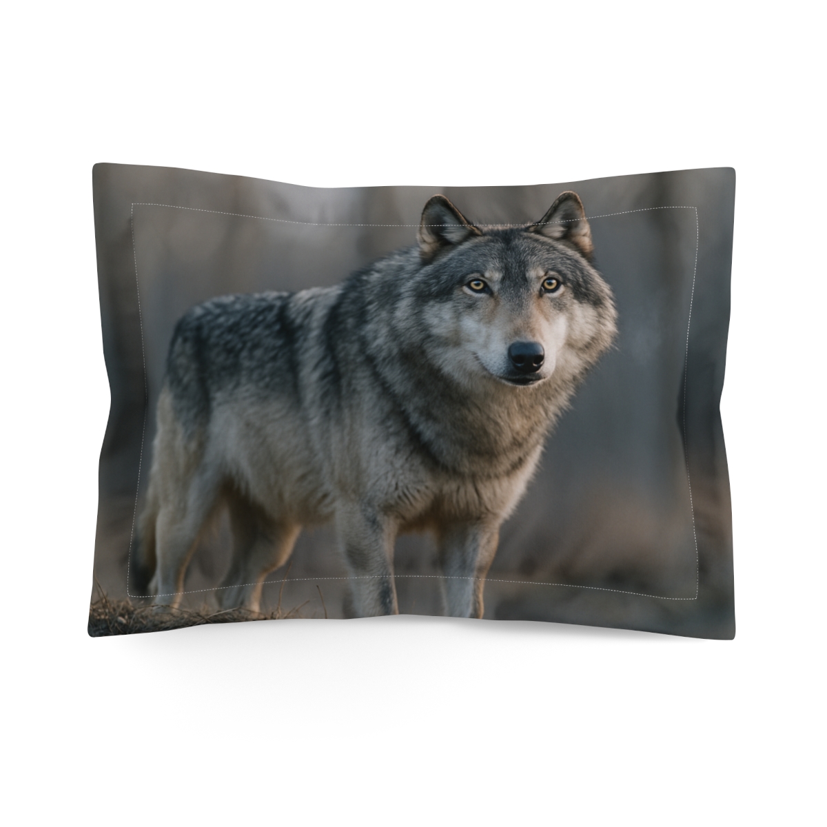 Moonlit Sentinel Gray Wolf stylish throw pillows