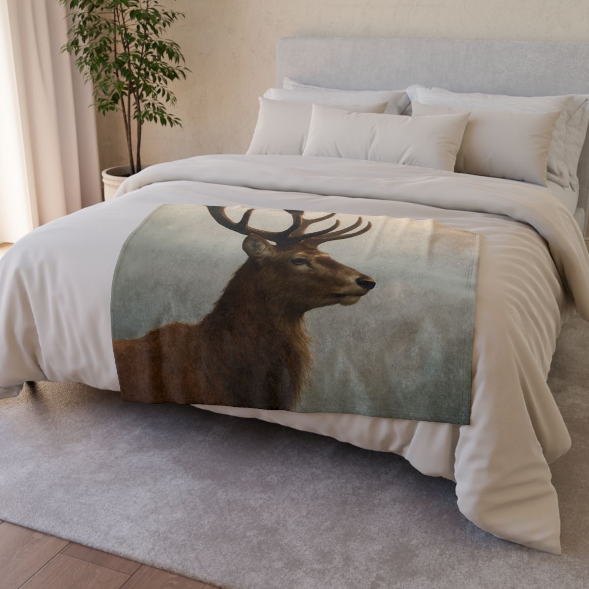Morning Mist Red Deer Stag stylish throw blankets