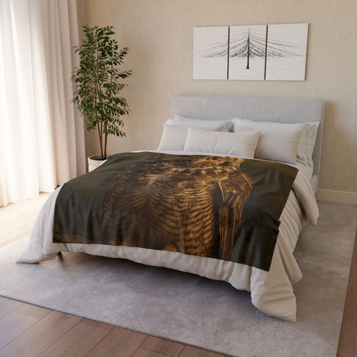 Nebula Gaze Great Horned Owl personalized cozy blankets