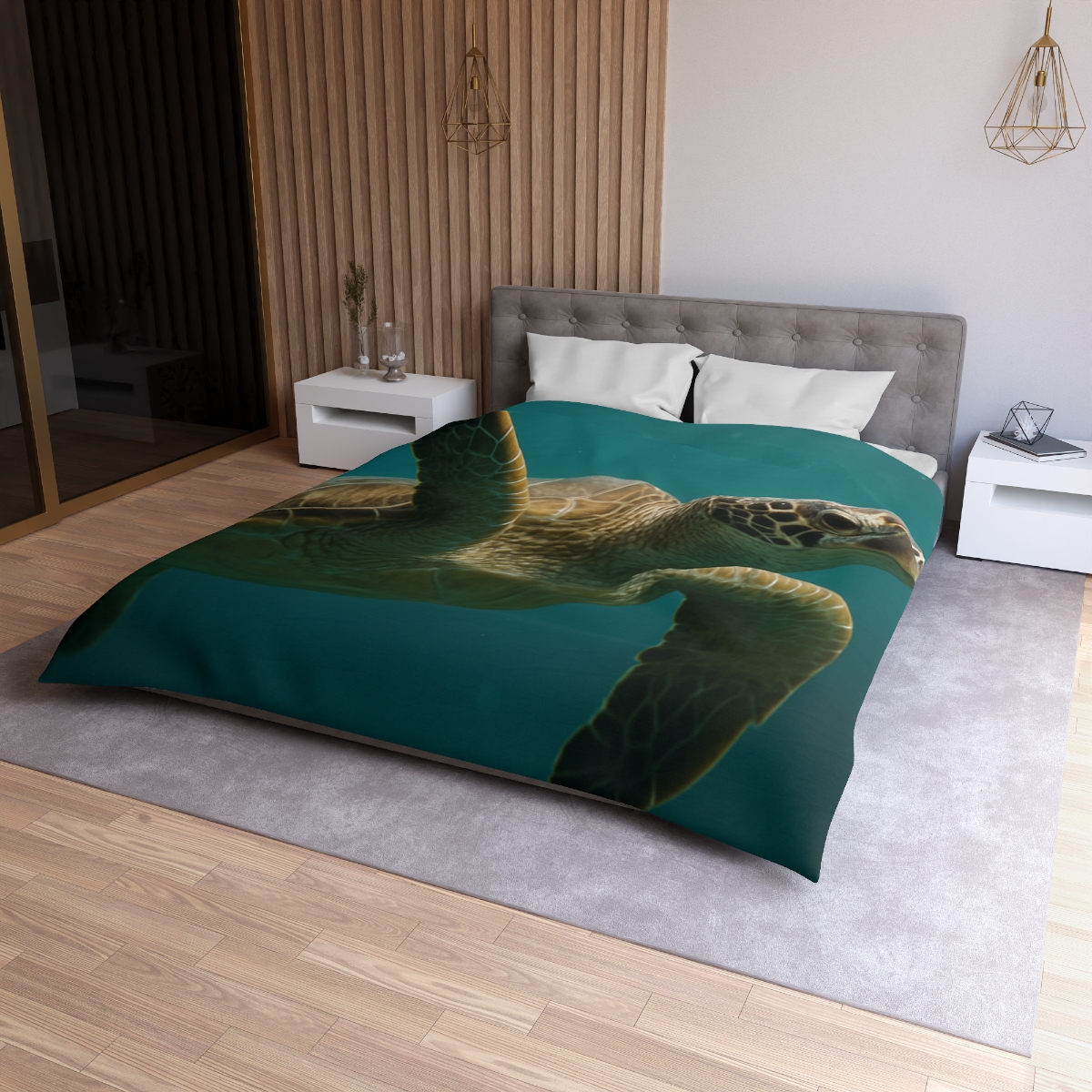 Nebula Glide Green Sea Turtle trendy bedroom duvets