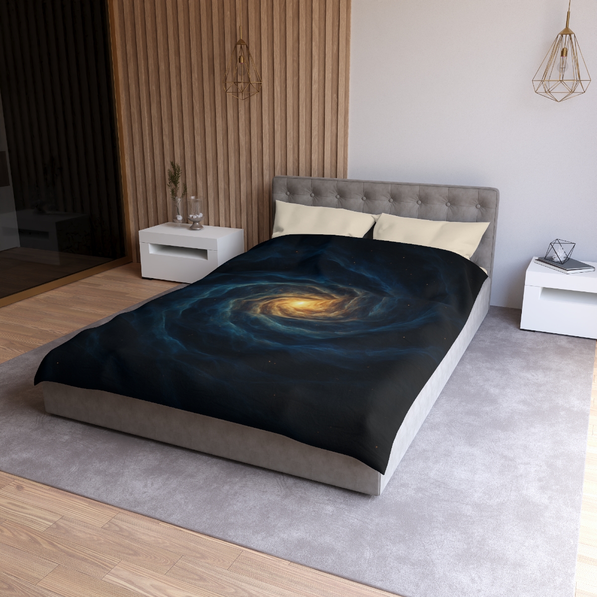 Nebula Spiral Lattice designer printed duvets