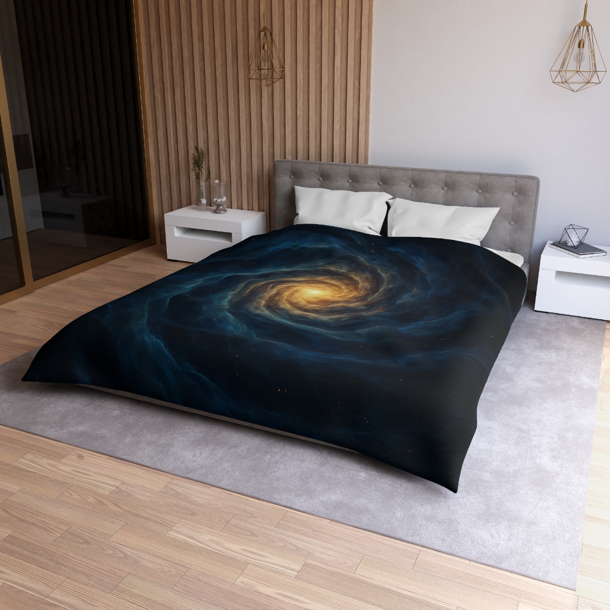 Nebula Spiral Lattice designer printed duvets