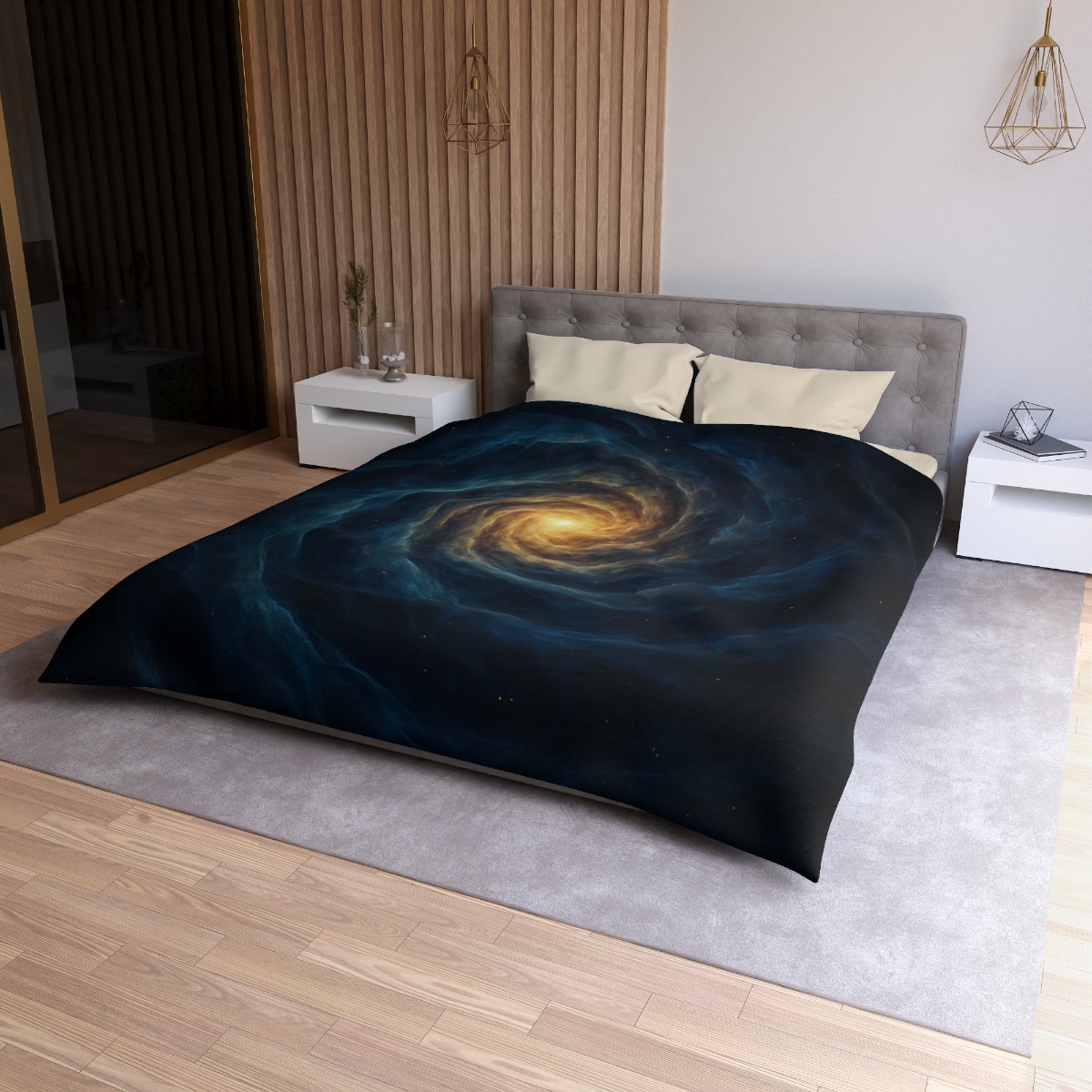 Nebula Spiral Lattice designer printed duvets