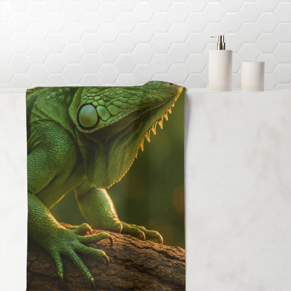 Nebula Sunbeam Green Iguana personalized bath towels