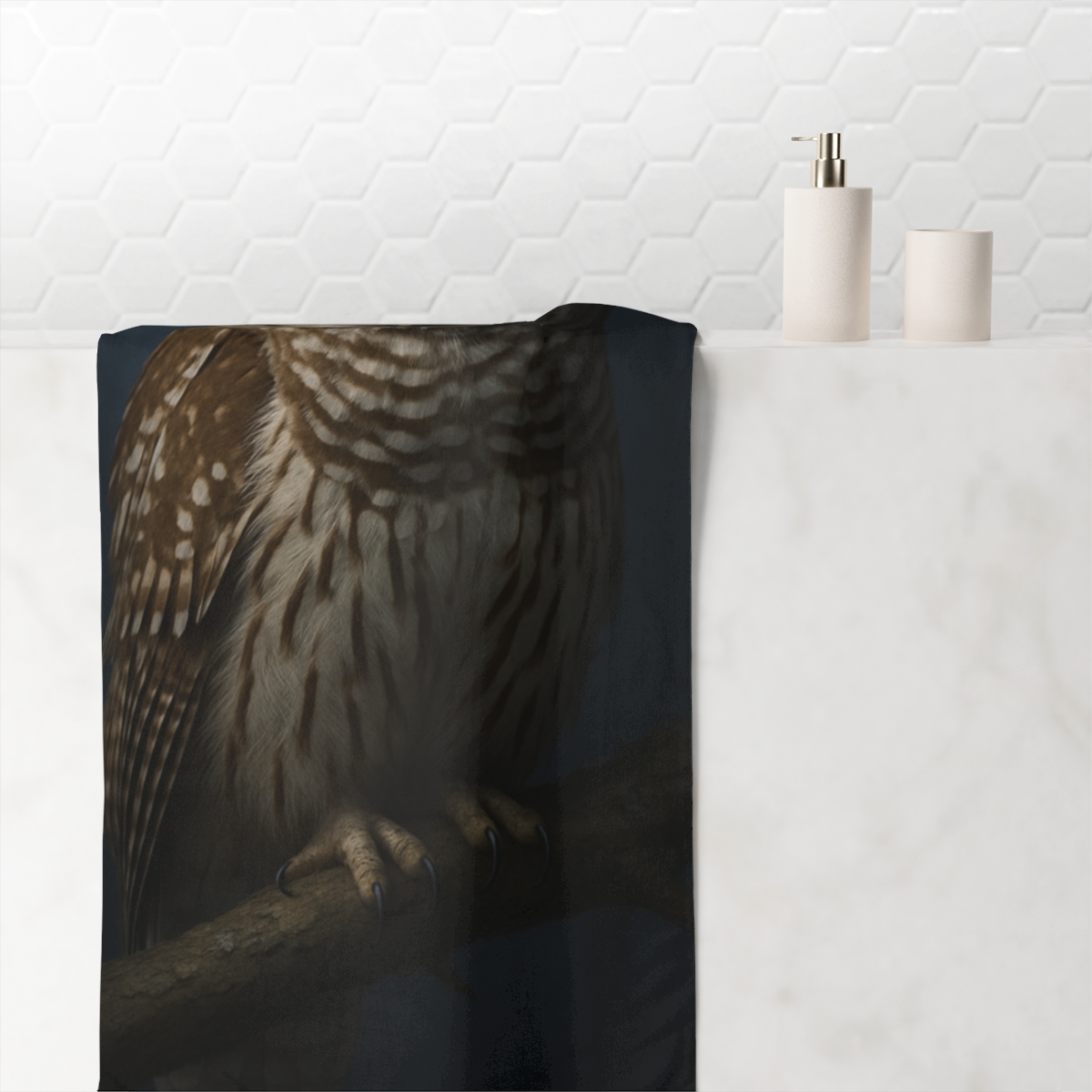 Night Echo Barred Owl trendy hand towels