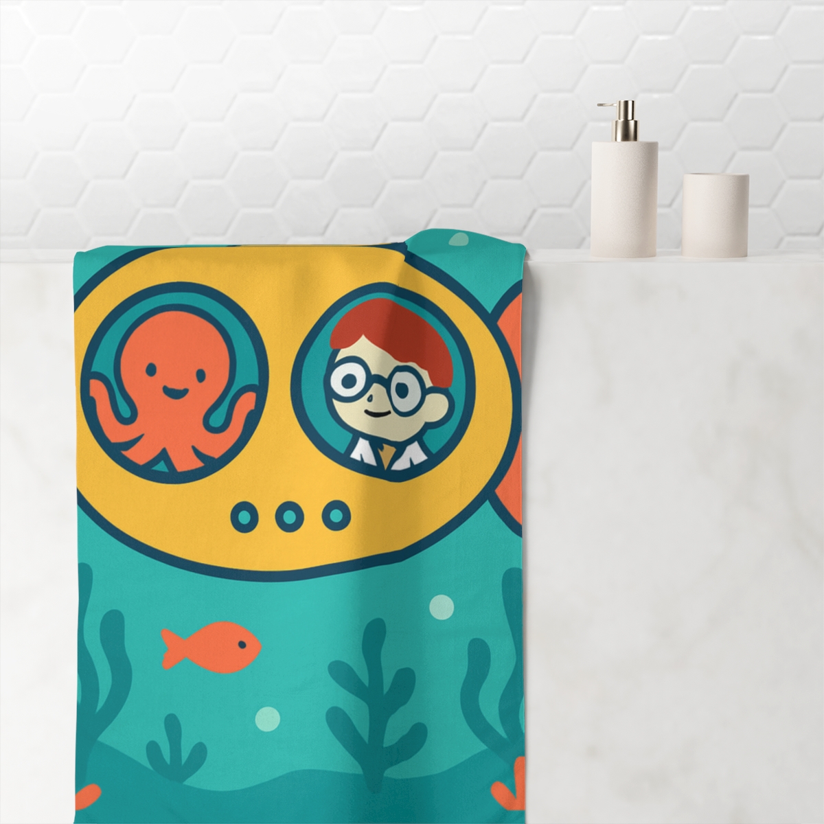 Ocean Explorer Submarine personalized bath towels