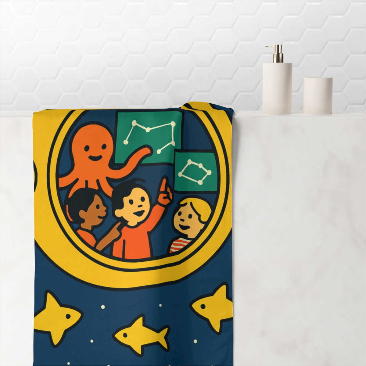 Ocean Of Stars Submarine School personalized bath towels