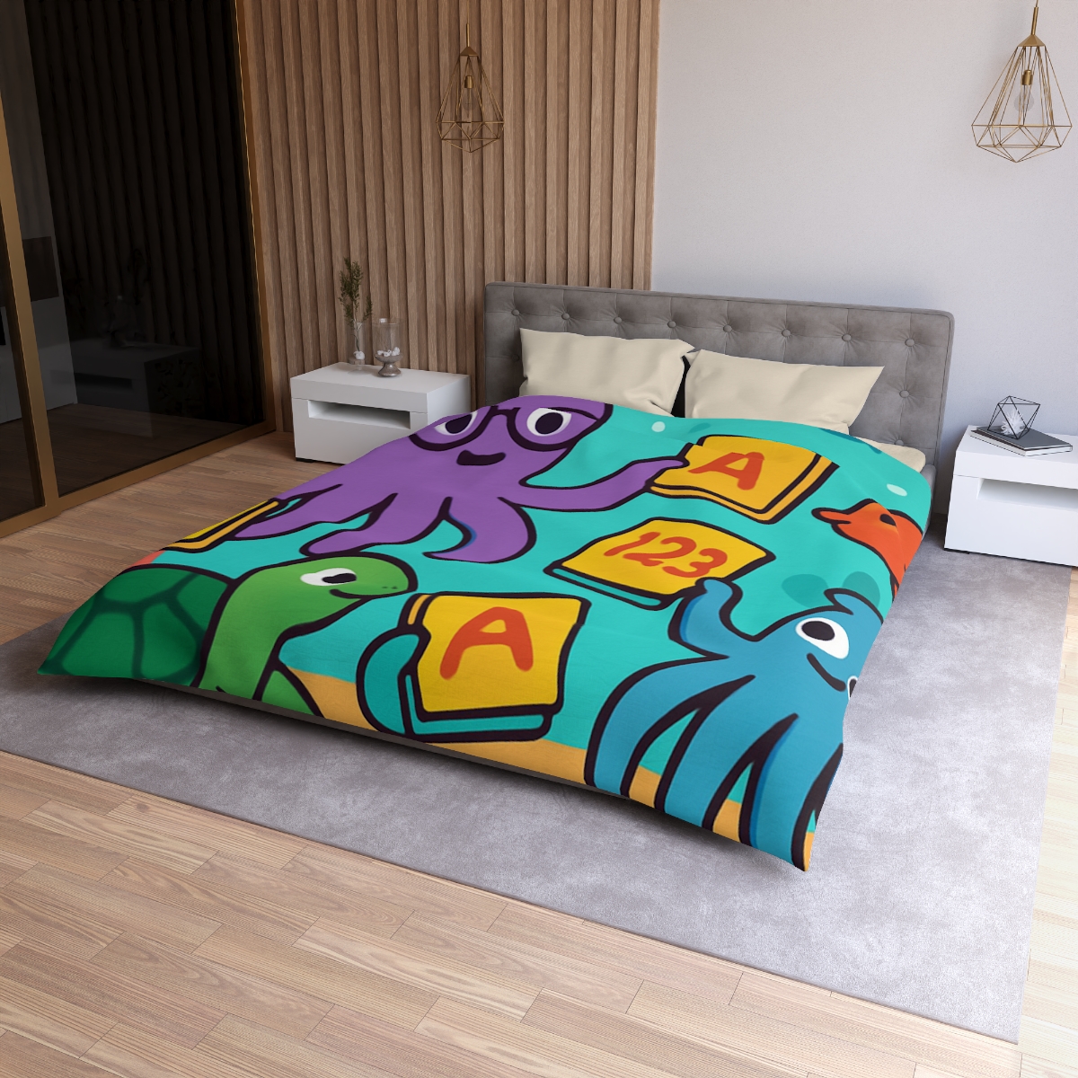 Octopus Librarian In Coral Reef School personalized bedding duvets