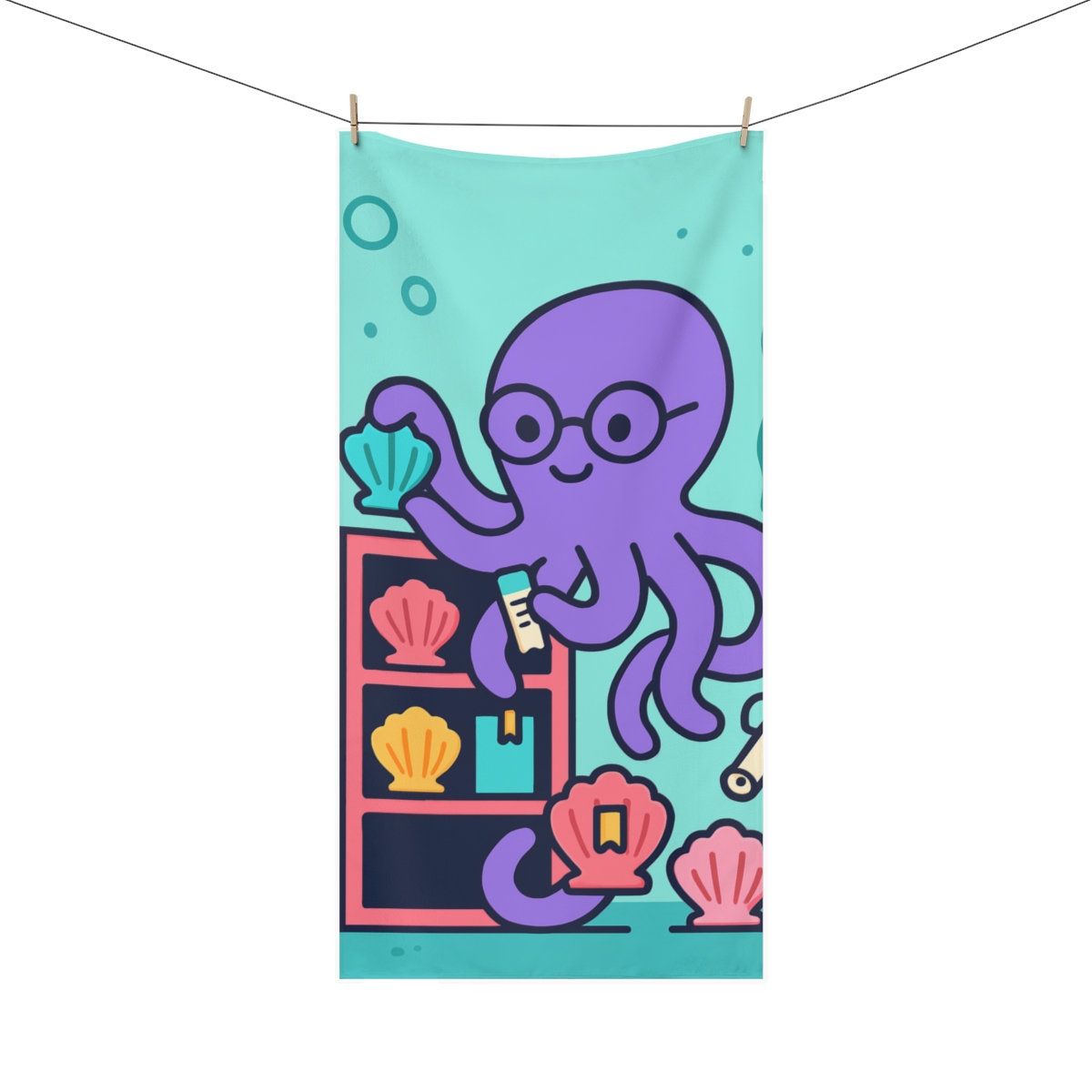 Octopus Librarian In The Coral Reading Nook decorative home towels