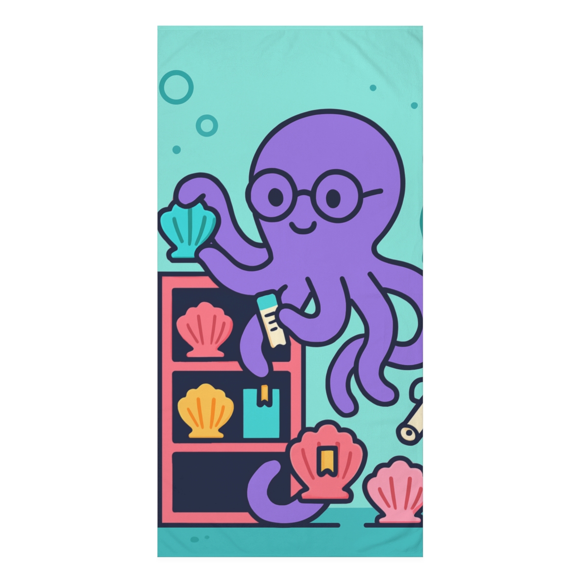 Octopus Librarian In The Coral Reading Nook decorative home towels