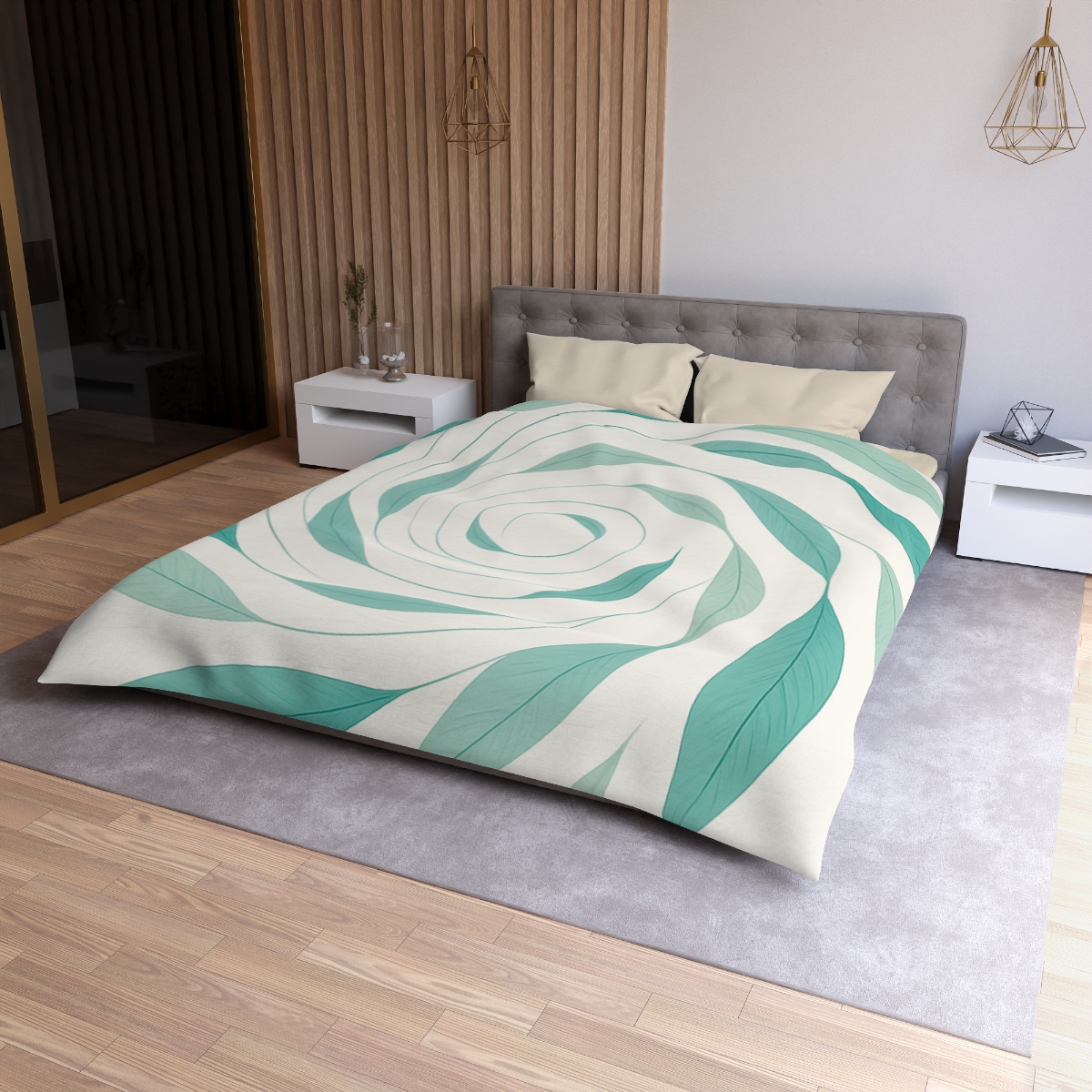 Orbiting Leaf Halo designer printed duvets