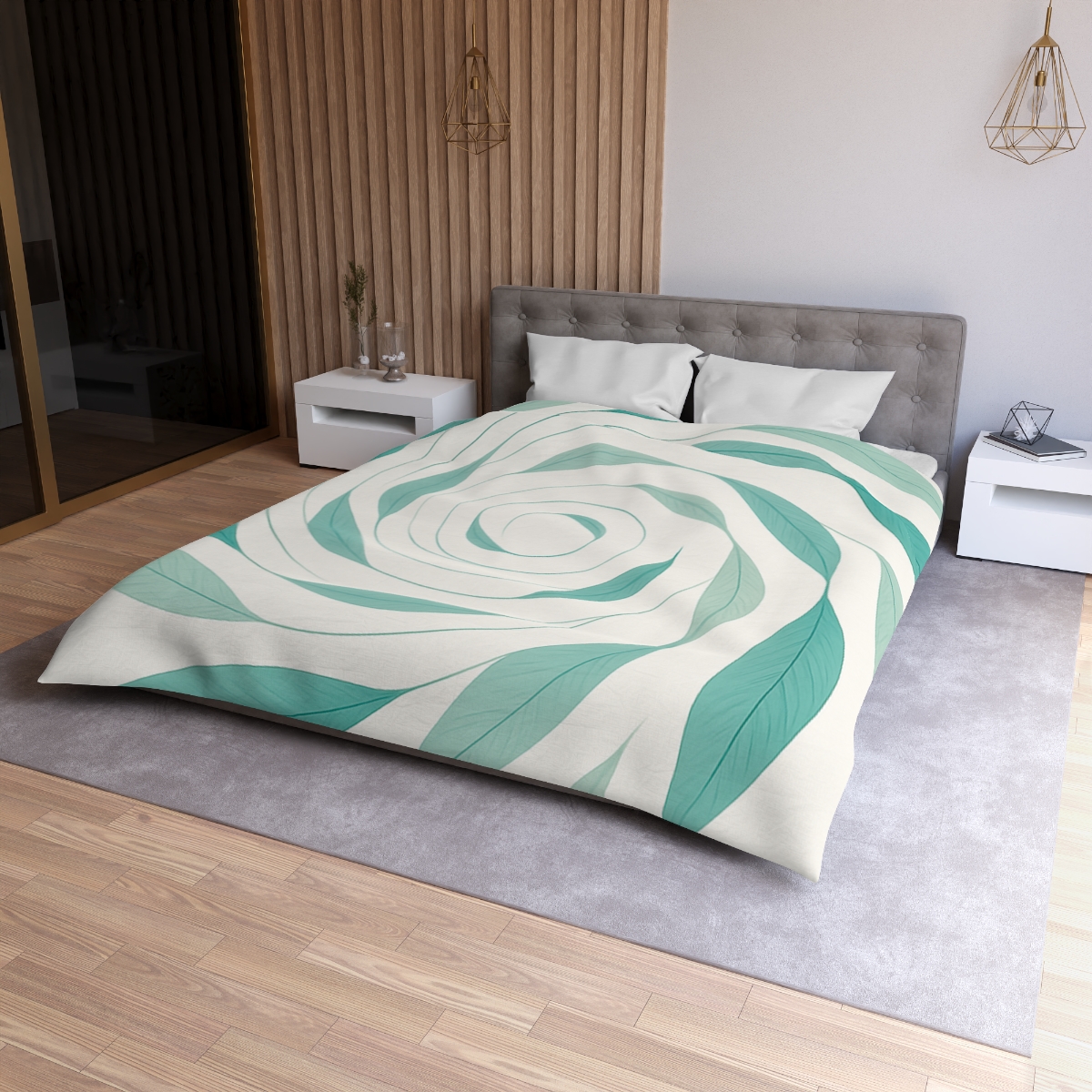 Orbiting Leaf Halo designer printed duvets