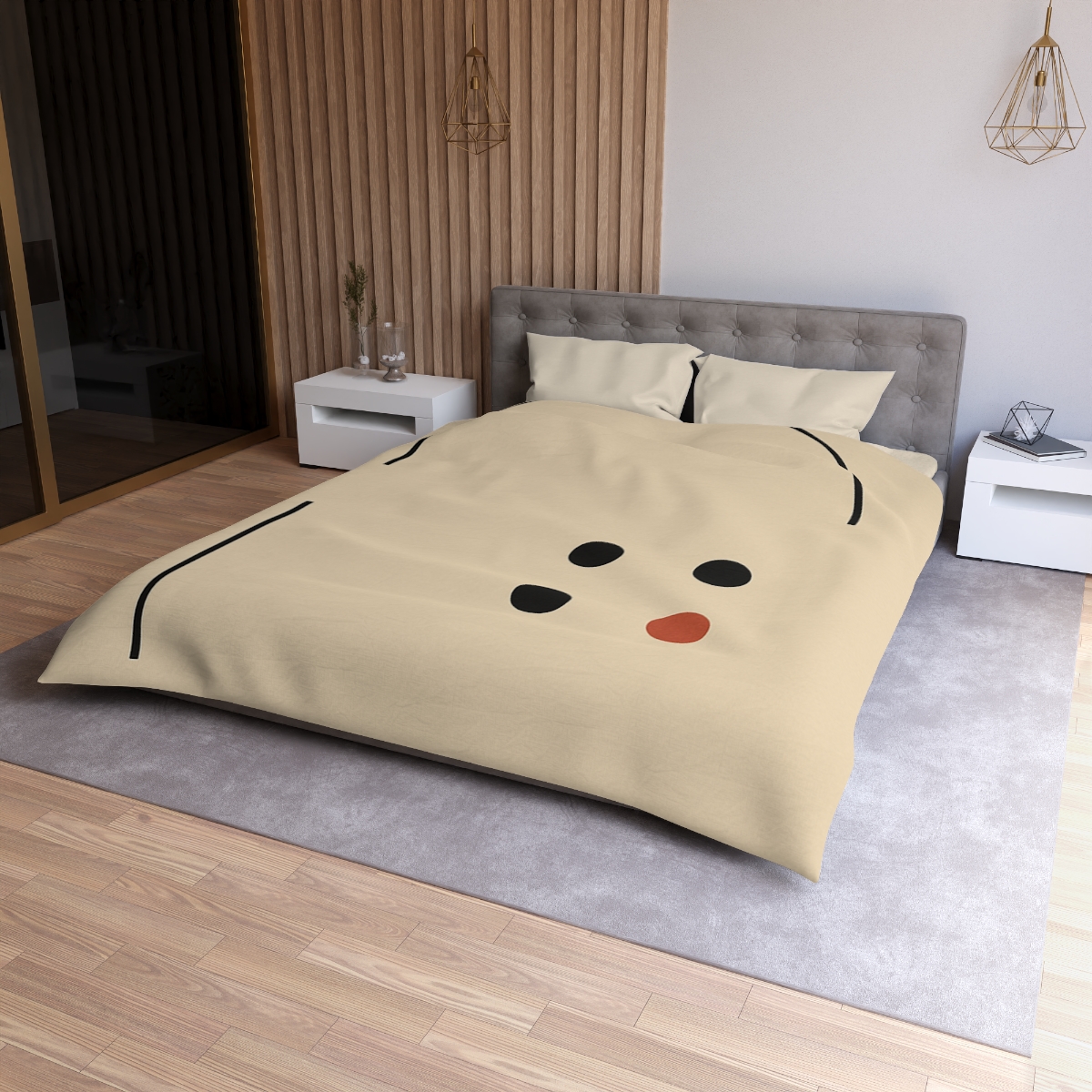 Partial Arc Window Over Dot Grid soft comforter duvets