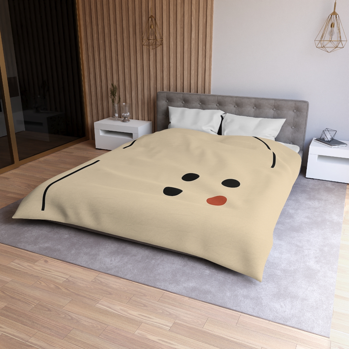 Partial Arc Window Over Dot Grid soft comforter duvets