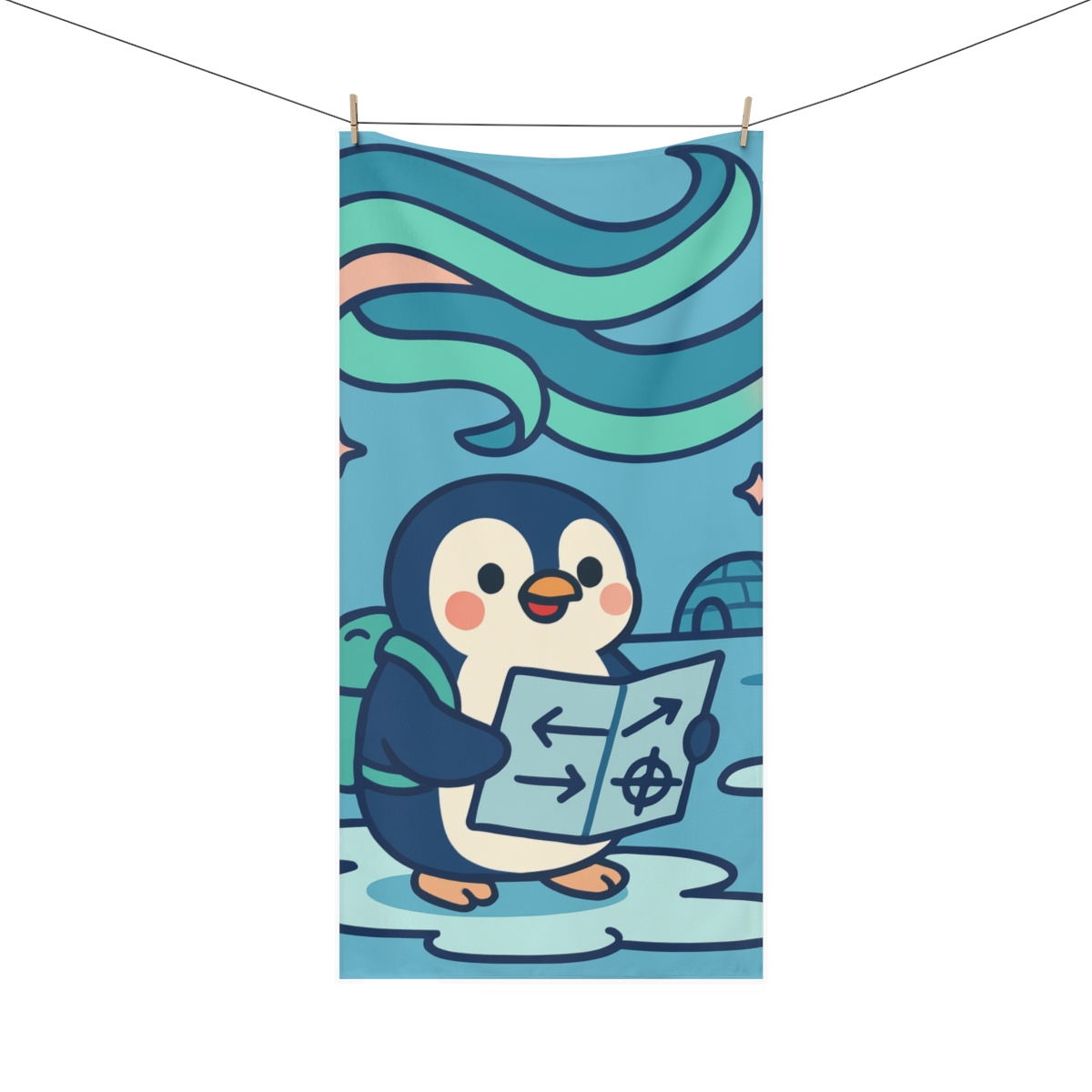 Penguin Polar Aurora Map comfortable face towels
