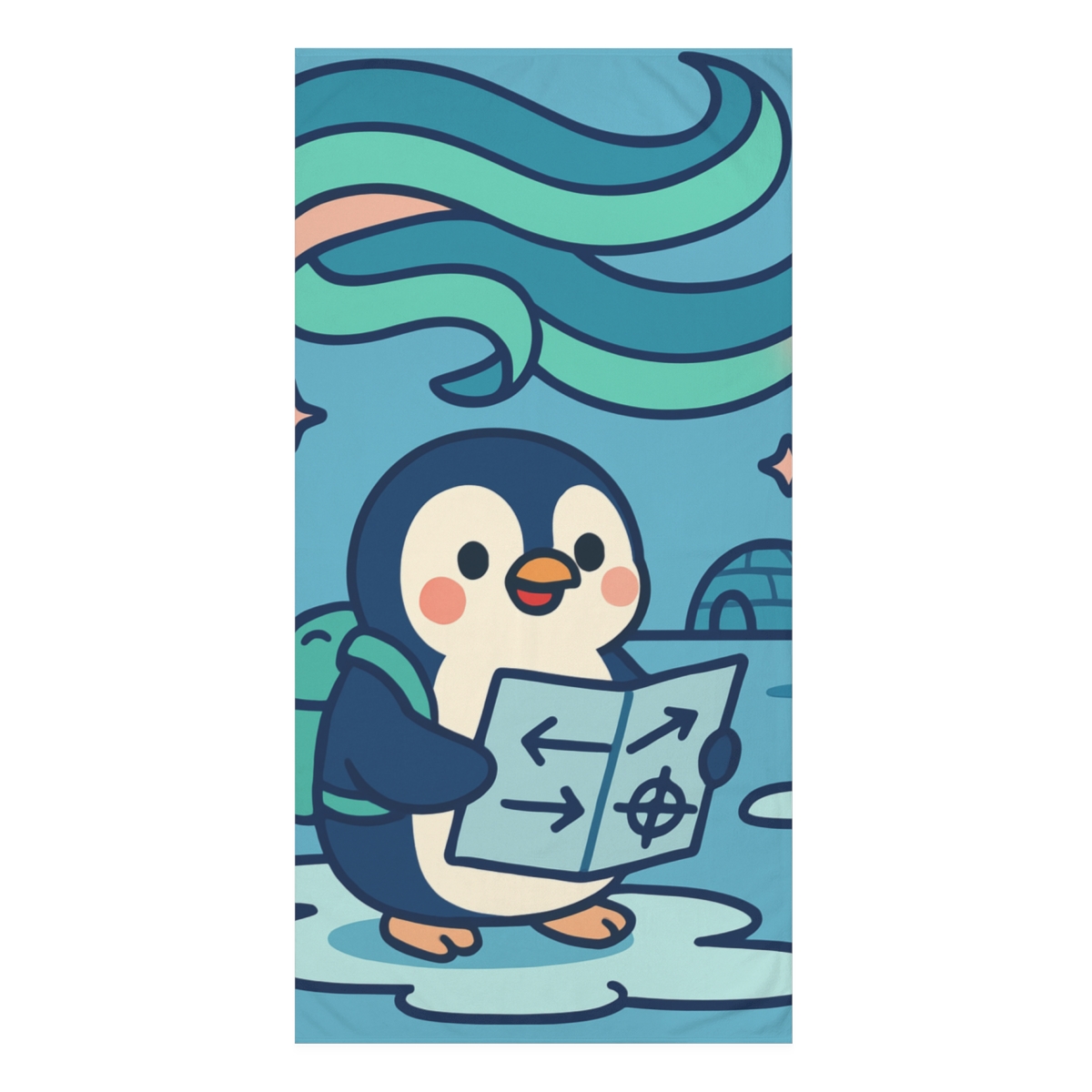 Penguin Polar Aurora Map comfortable face towels