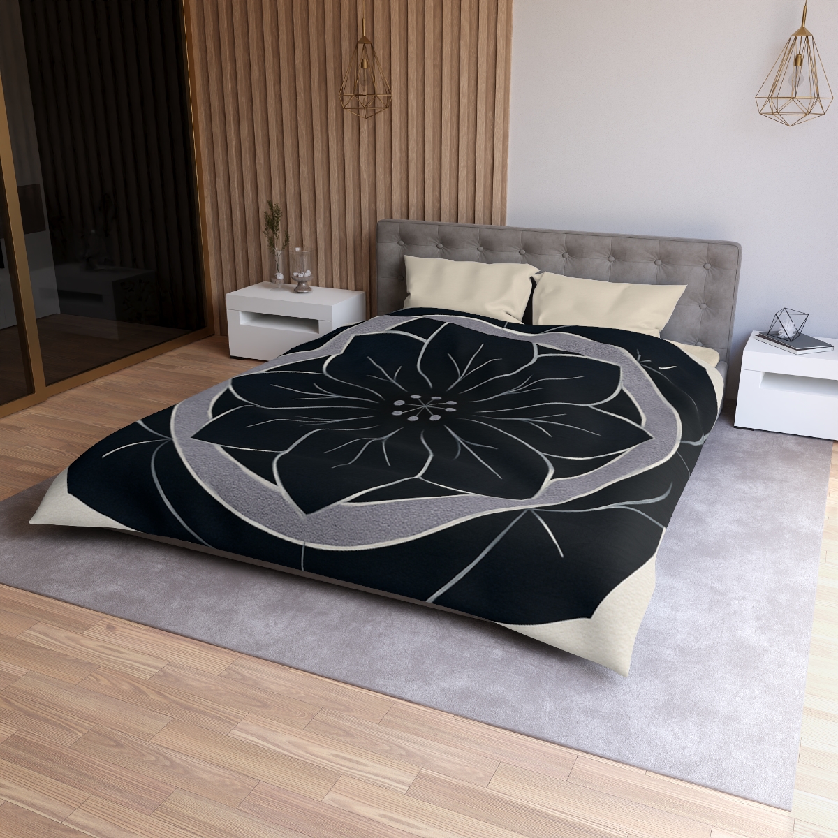 Petal Orbit Rosette designer printed duvets