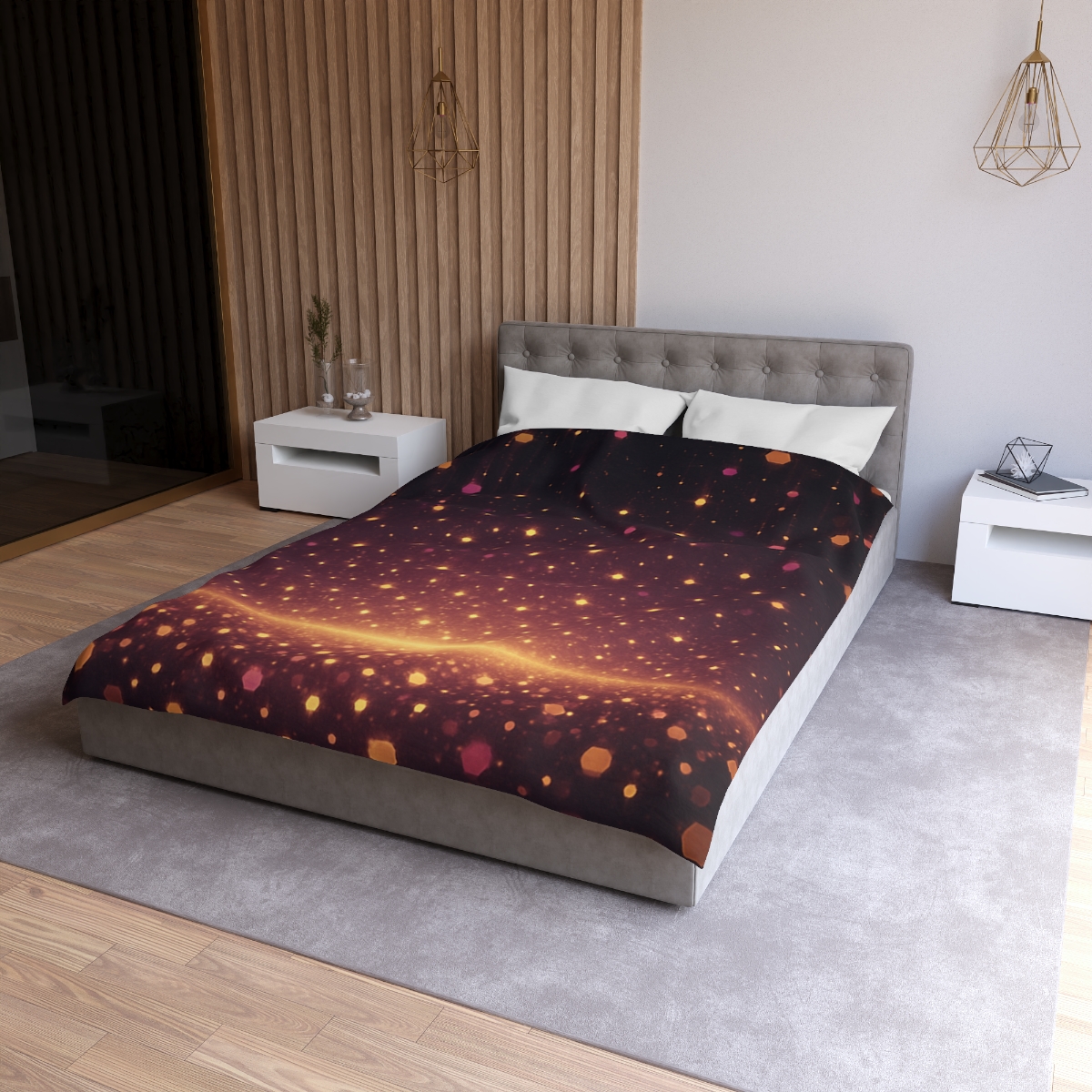 Photon Rain Mosaic designer printed duvets