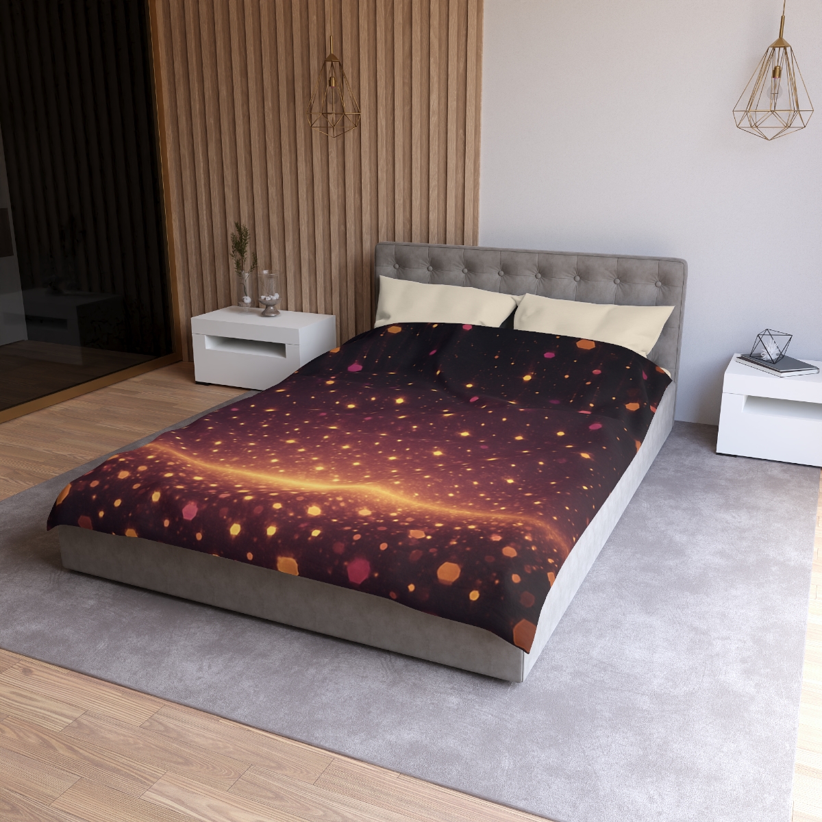 Photon Rain Mosaic designer printed duvets