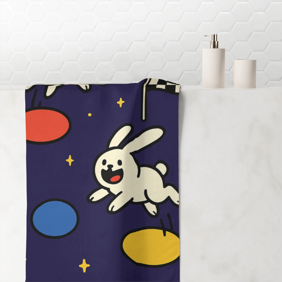 Planet Hopping Bunny Race personalized bath towels