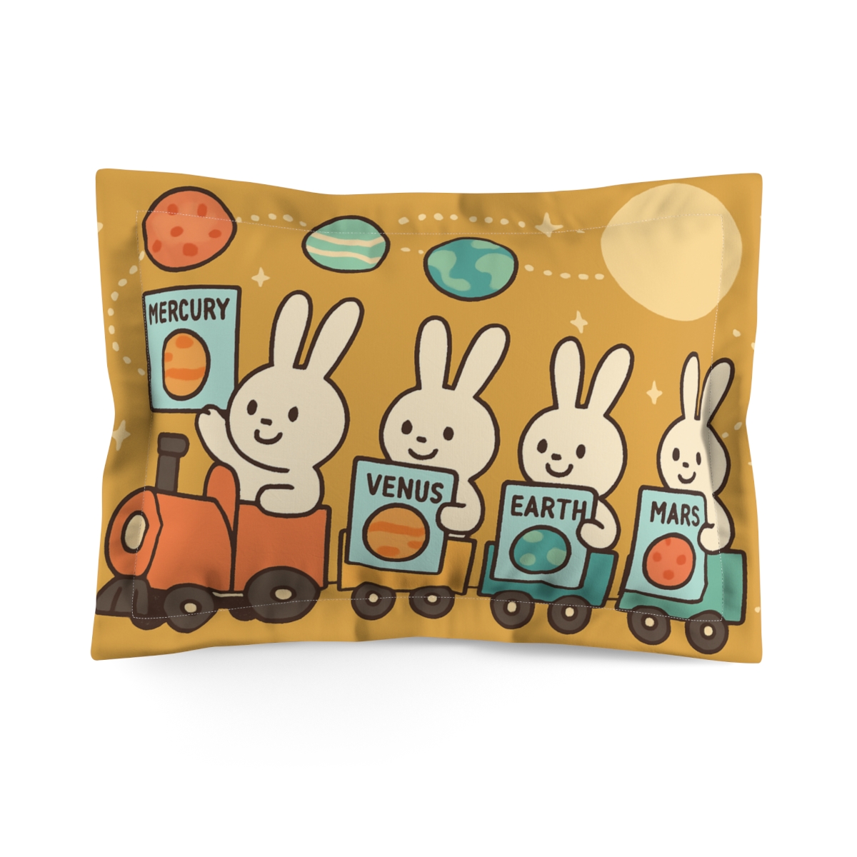 Planet Hopping Bunny Train stylish throw pillows