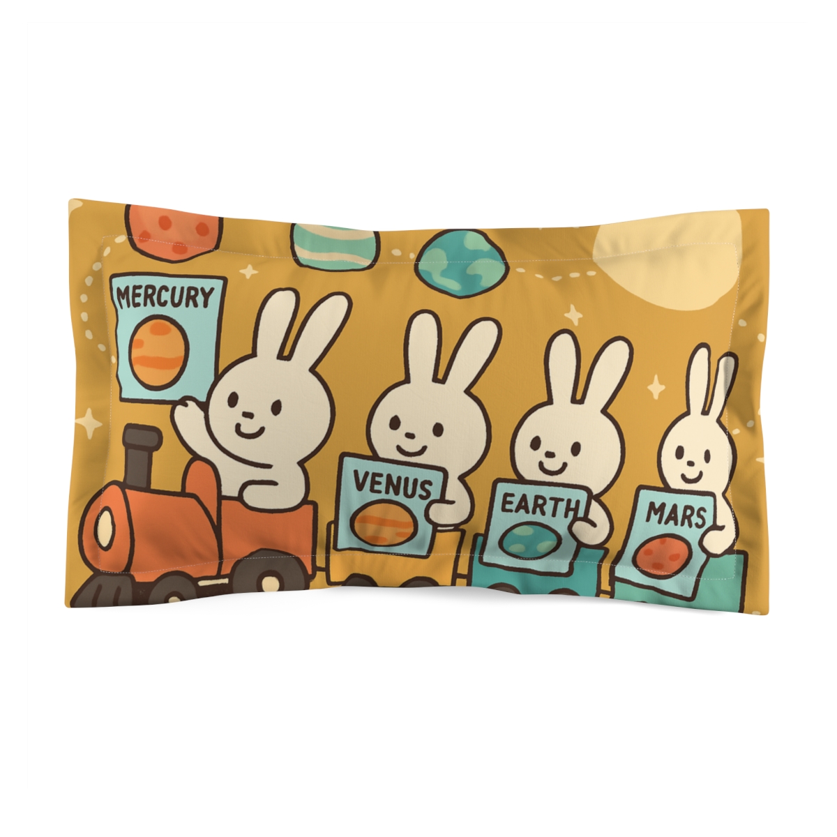 Planet Hopping Bunny Train stylish throw pillows