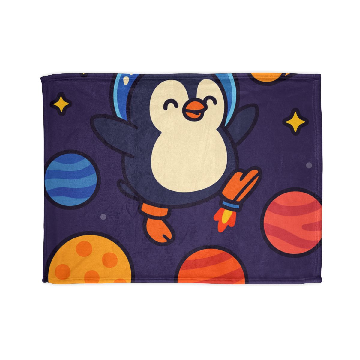 Planet Hopping Penguin Adventure personalized cozy blankets