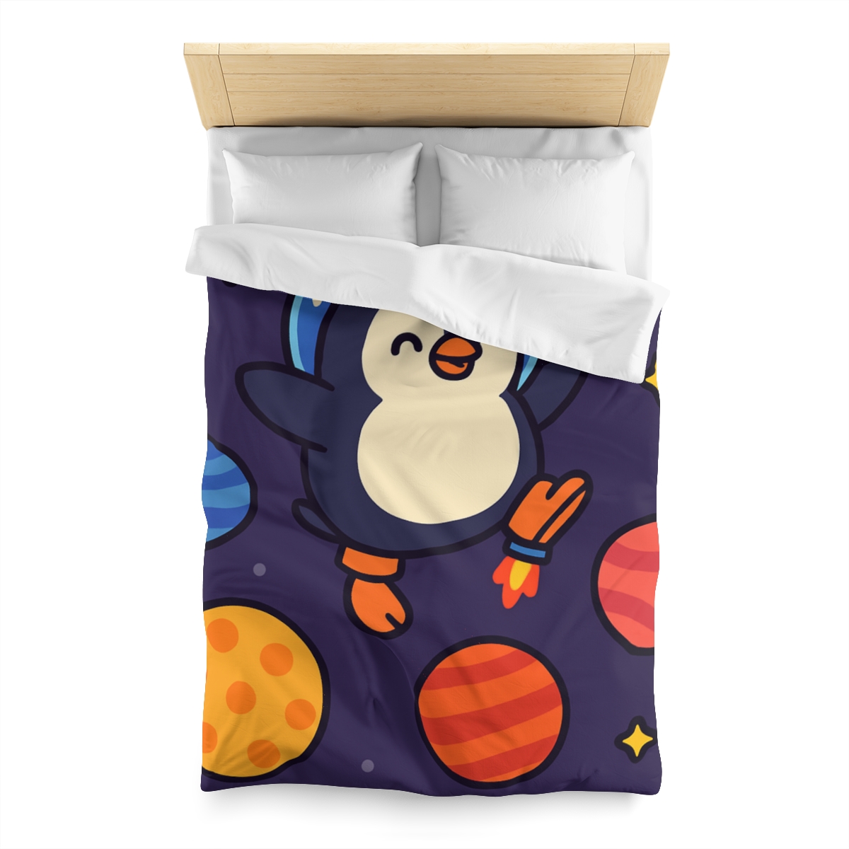 Planet Hopping Penguin Adventure stylish duvet covers