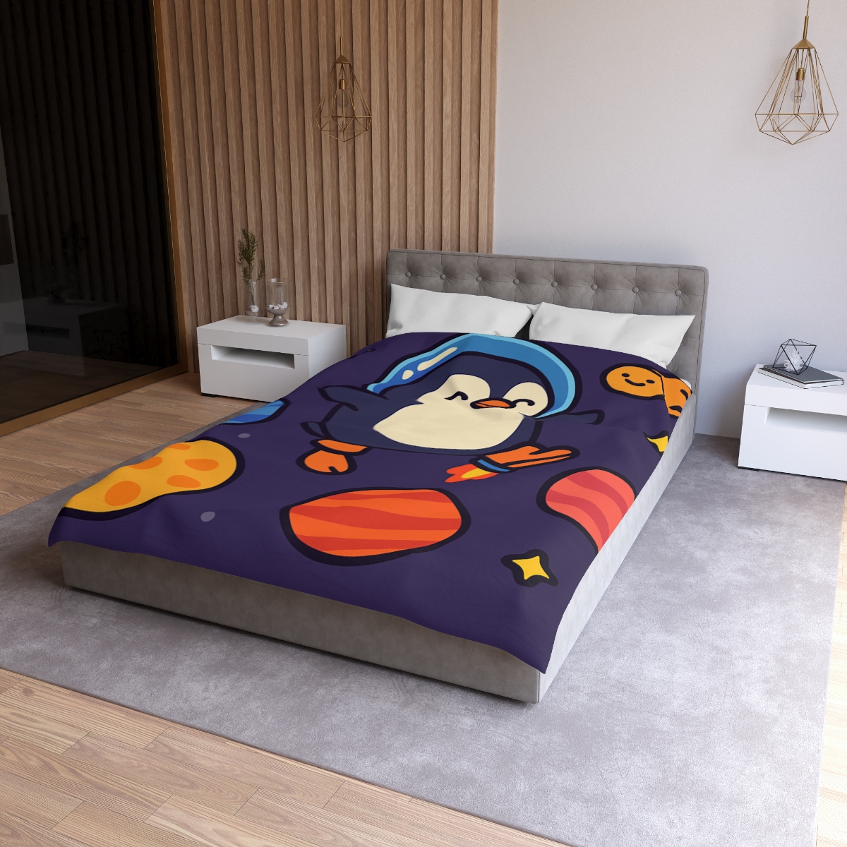 Planet Hopping Penguin Adventure stylish duvet covers