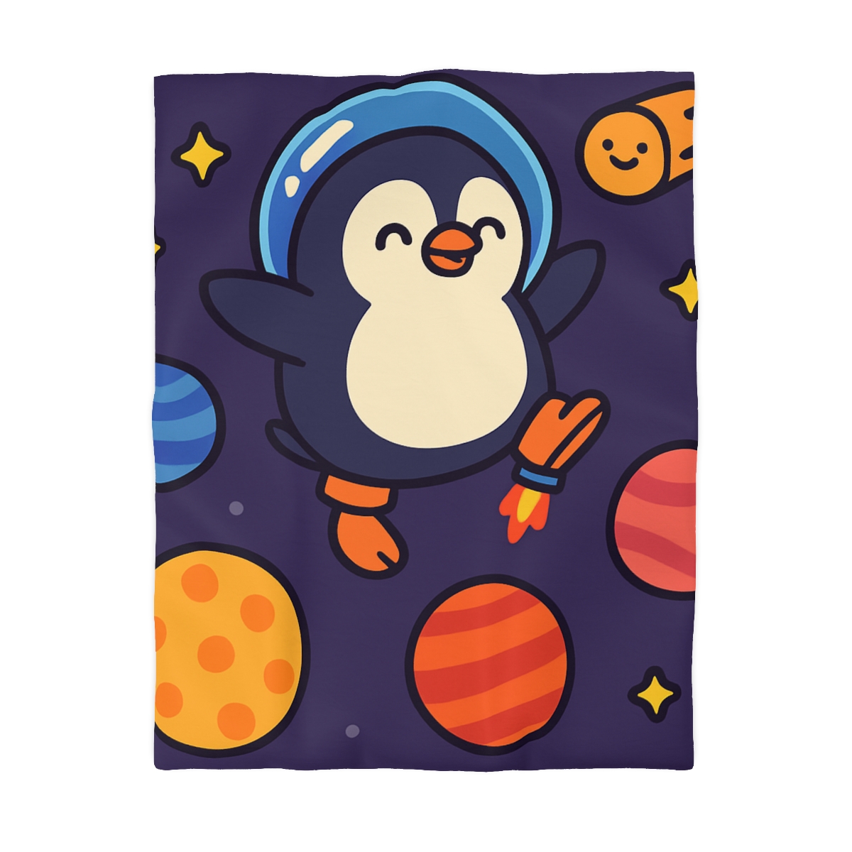 Planet Hopping Penguin Adventure stylish duvet covers