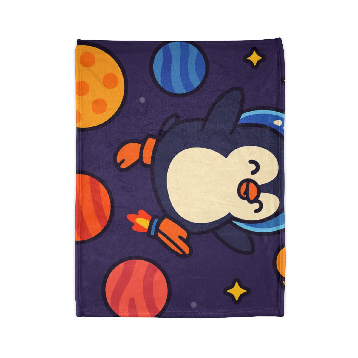 Planet Hopping Penguin Adventure personalized cozy blankets