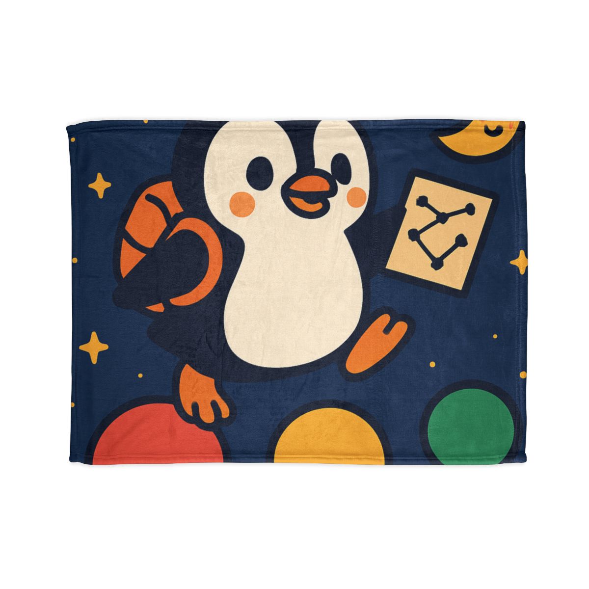 Planet Hopping Penguin Explorer designer printed blankets