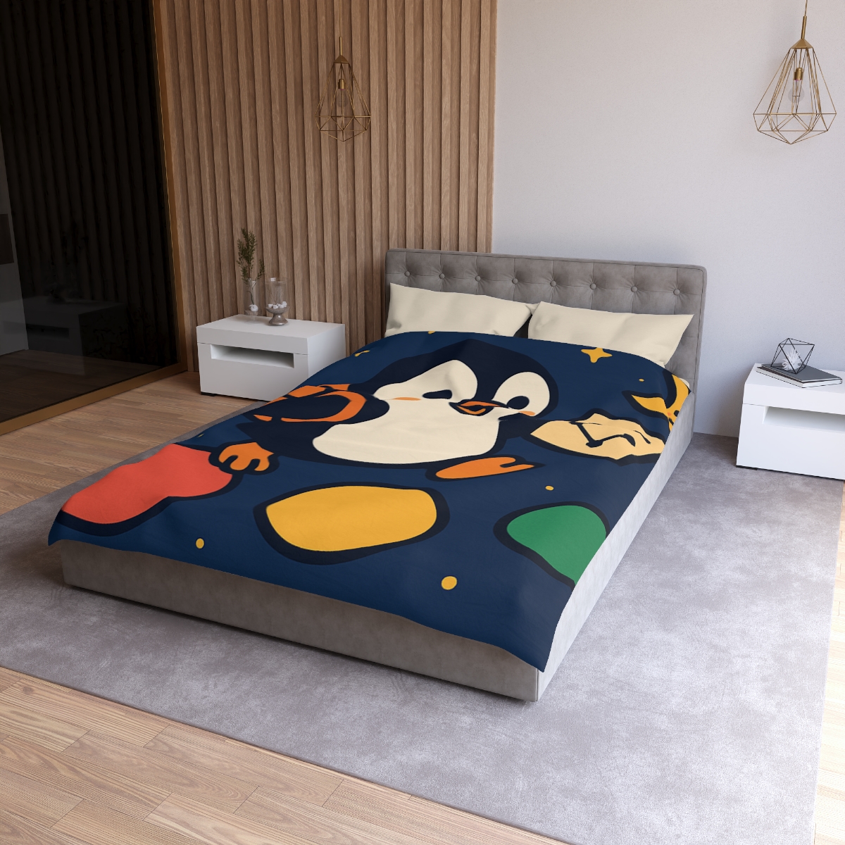 Planet Hopping Penguin Explorer unique patterned duvets
