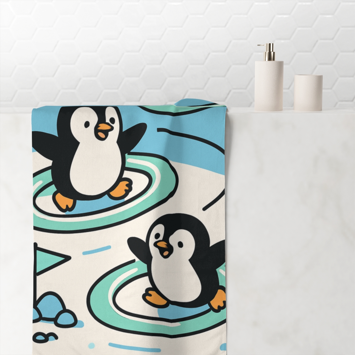 Planetary Playground Penguins personalized bath towels