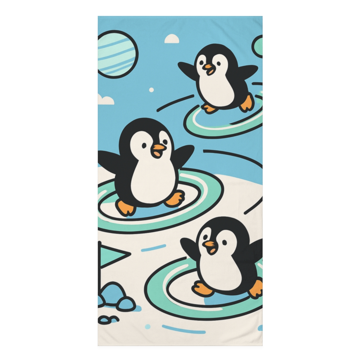 Planetary Playground Penguins personalized bath towels