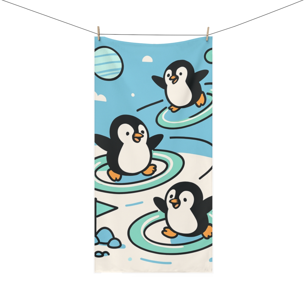 Planetary Playground Penguins personalized bath towels