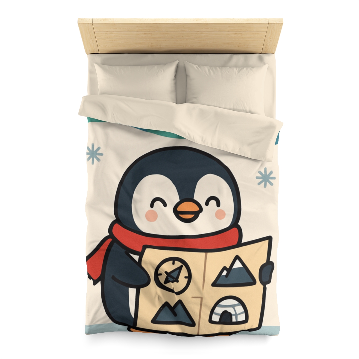 Polar Lights Penguin Map Quest designer printed duvets