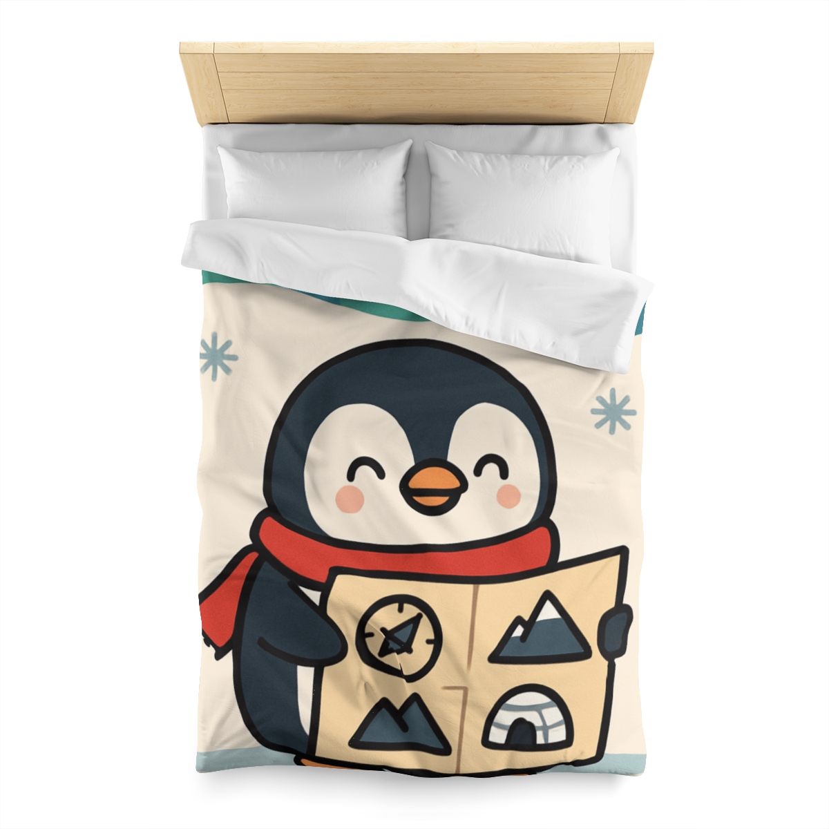 Polar Lights Penguin Map Quest designer printed duvets