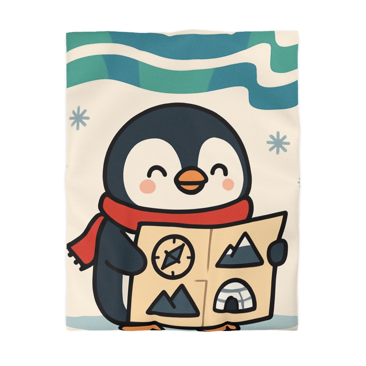 Polar Lights Penguin Map Quest designer printed duvets