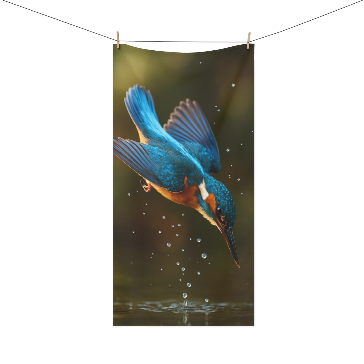 Prism Dive Common Kingfisher designer printed towels