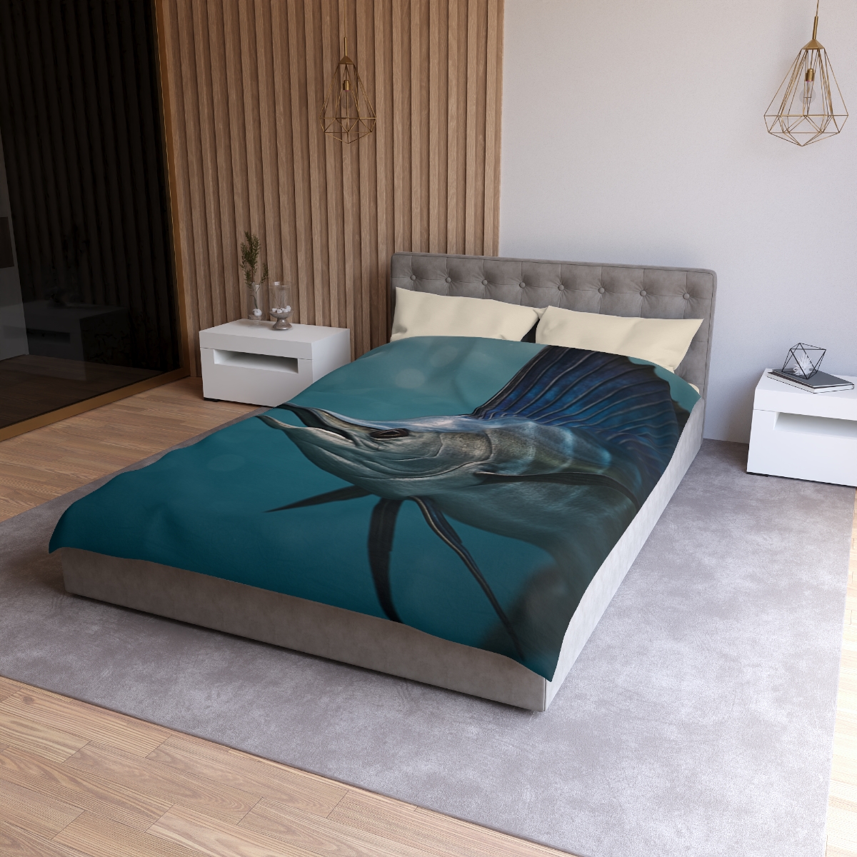 Prismatic Surge Sailfish designer printed duvets