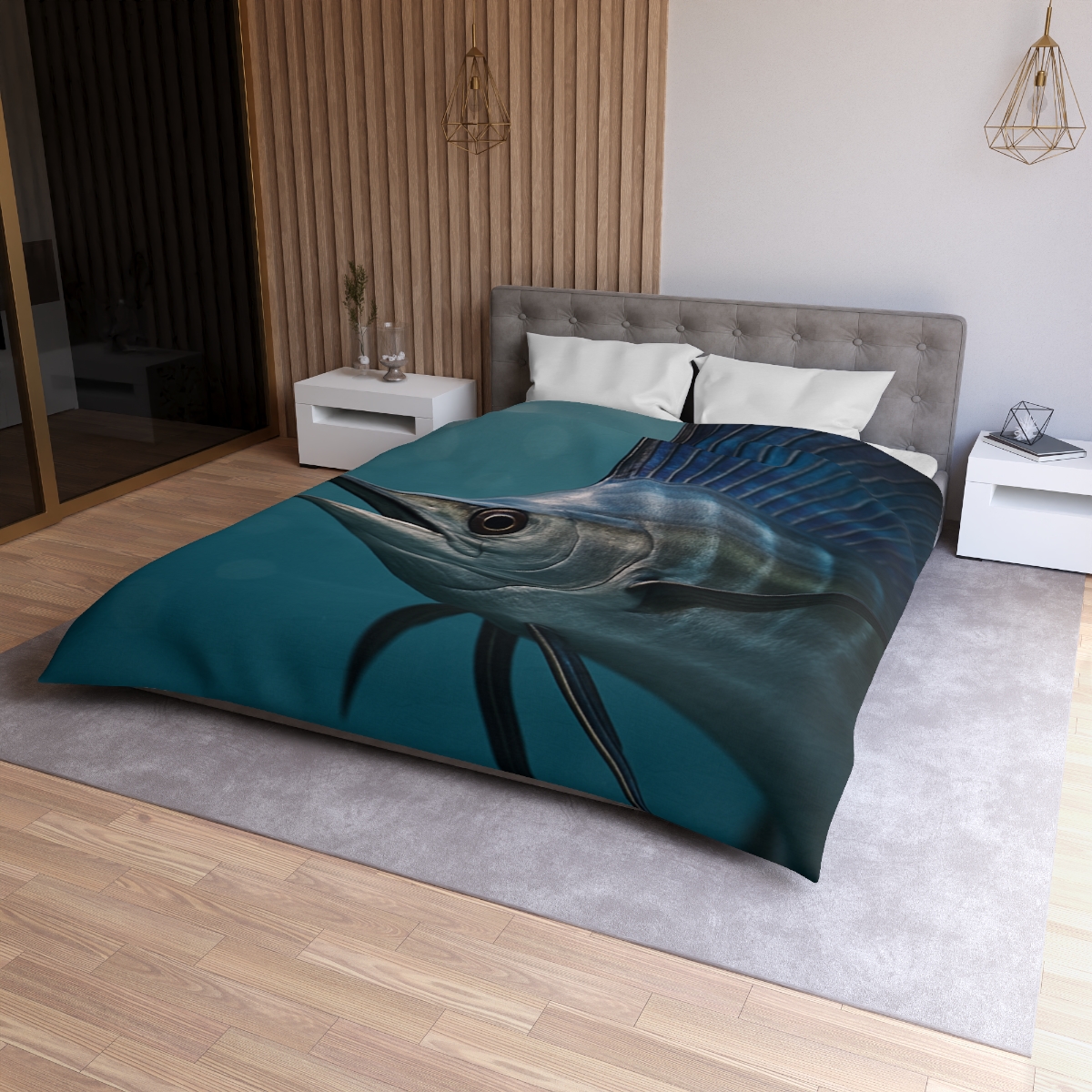 Prismatic Surge Sailfish designer printed duvets