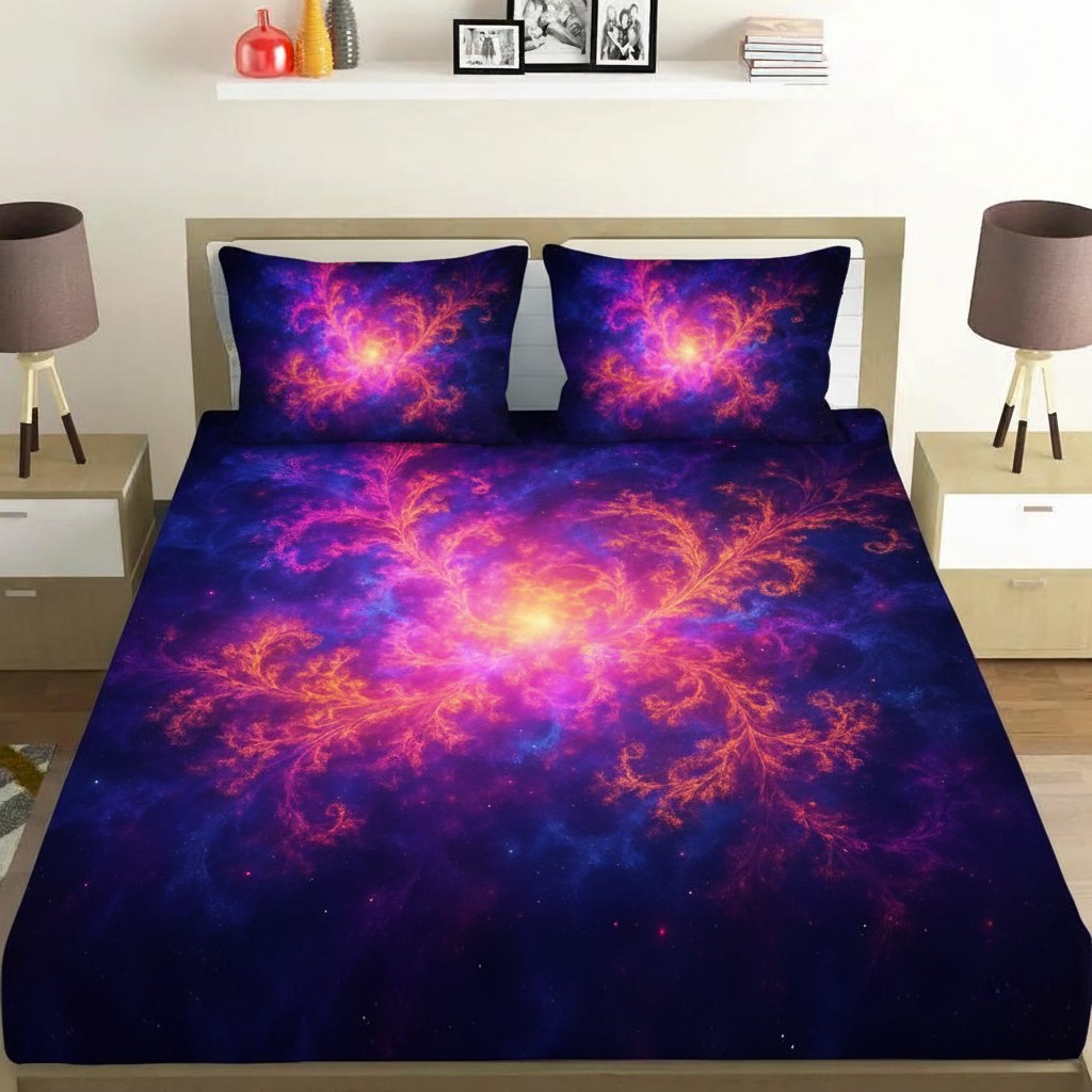 Celestial Fractal Nebula unique gift bedsheet and pillow cover combos