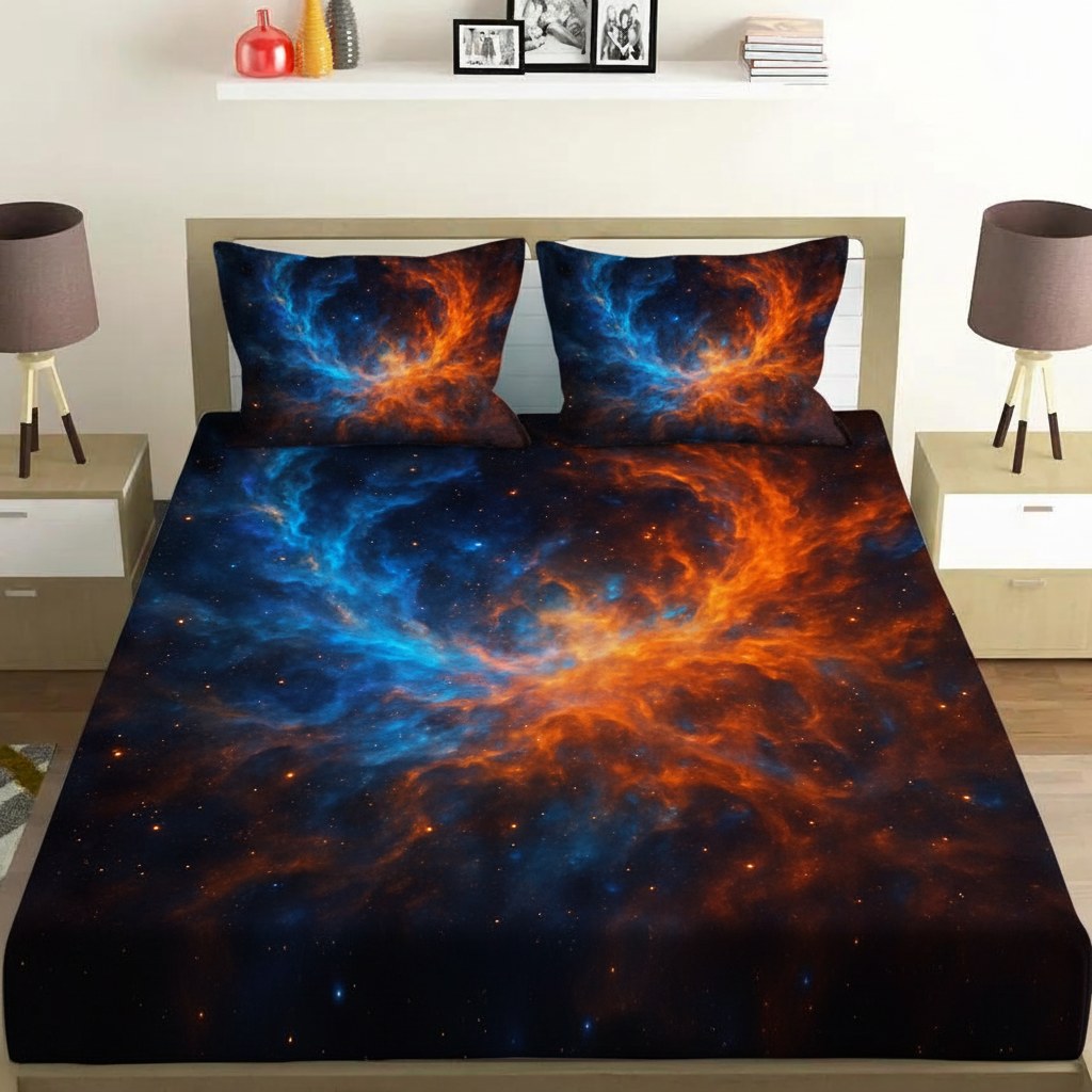 Quantum Nebula Swirl custom bedsheet sets with 2 pillow covers