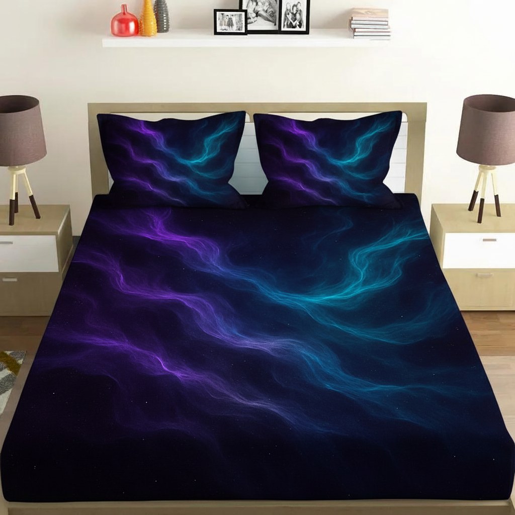 Cosmic Veil Patterns designer printed bedsheets with matching pillow covers