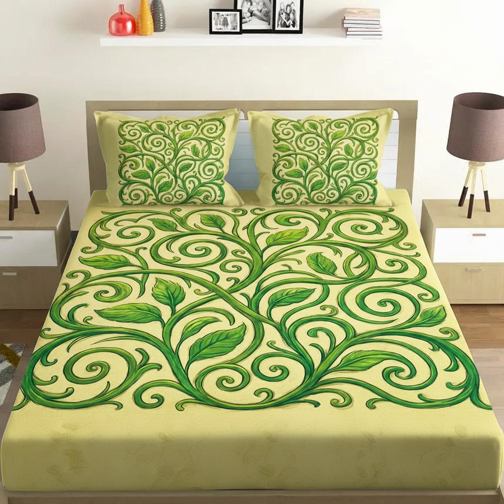 Vine Curl Symmetry custom bedsheet sets with 2 pillow covers