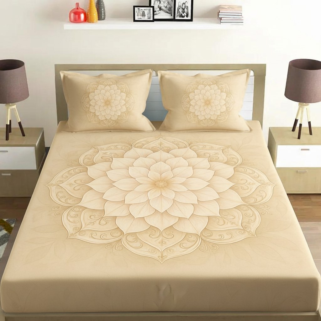 Petal Mandala Overlay designer printed bedsheets with matching pillow covers