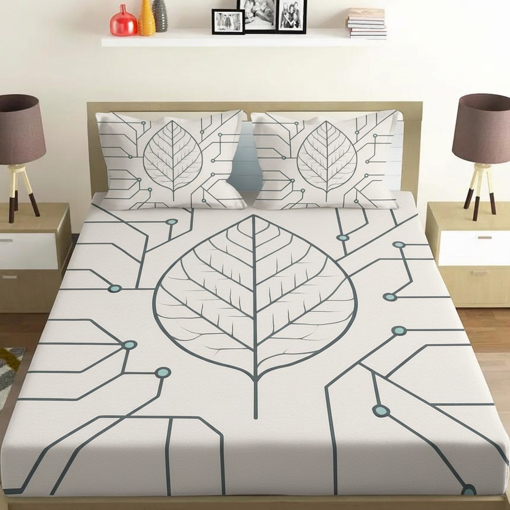 Leaf Vein Circuitry designer printed bedsheets with matching pillow covers